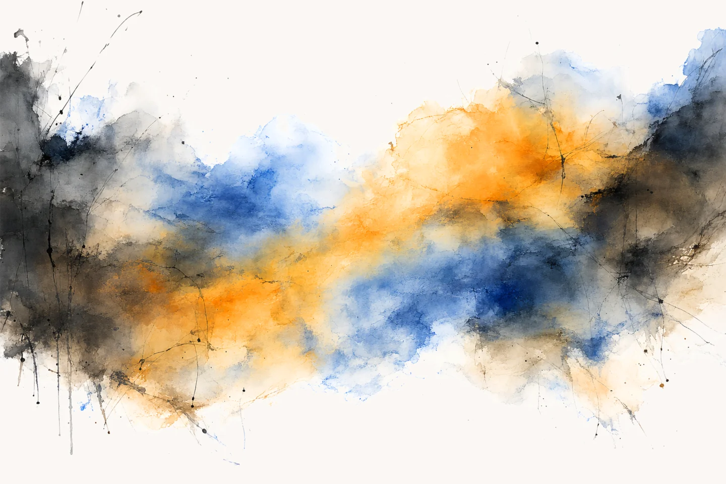 Abstract watercolor in blue, gold, and umber tones