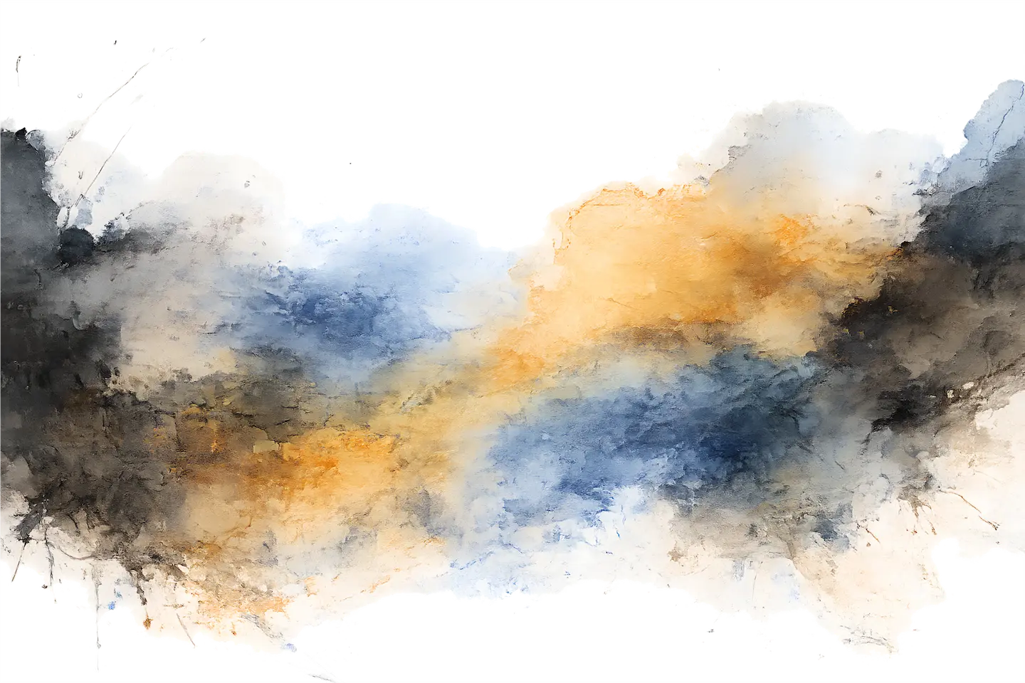 Abstract watercolor in blue, gold, and umber tones